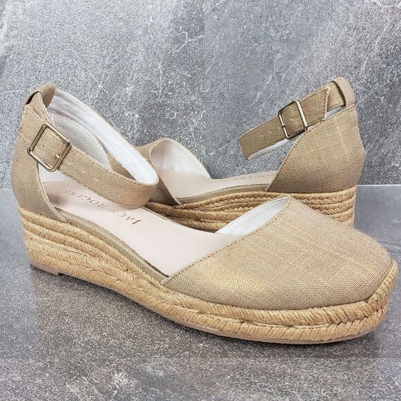 Jack Rogers Shoes Womens 9.5 Palmer Gold Espadrilles Closed Toe Wedge Sandals - Picture 1 of 10